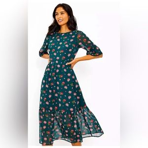 Ann Taylor Loft midi dress with flowers size 2